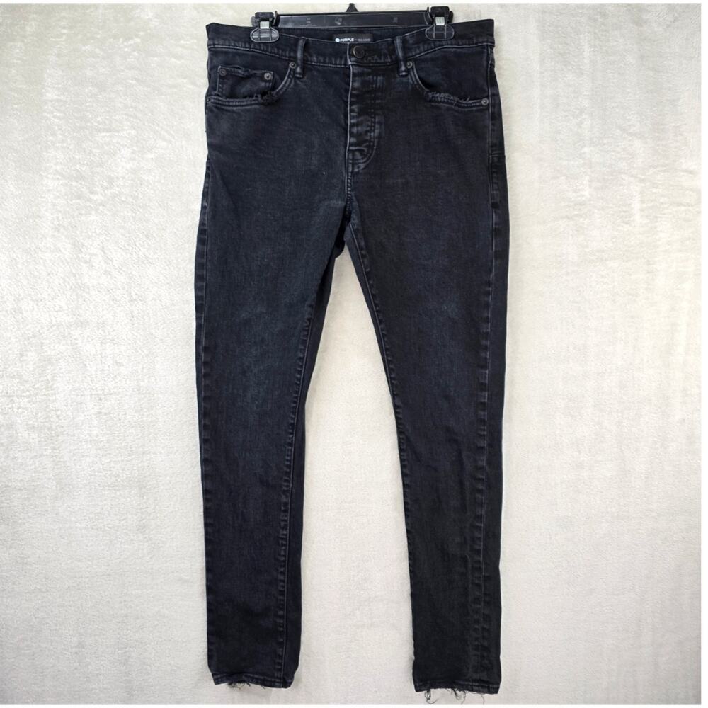 Purple Brand Jeans Mens 33x30 Black P001 Button Fly Distressed Slim Fit Denim